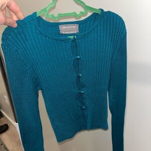 Urban Outfitters Teal Ribbed Button Front Knit Top